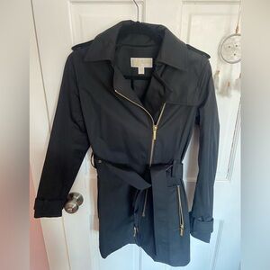 Michael Kors Black Trench Coat with Gold Accents